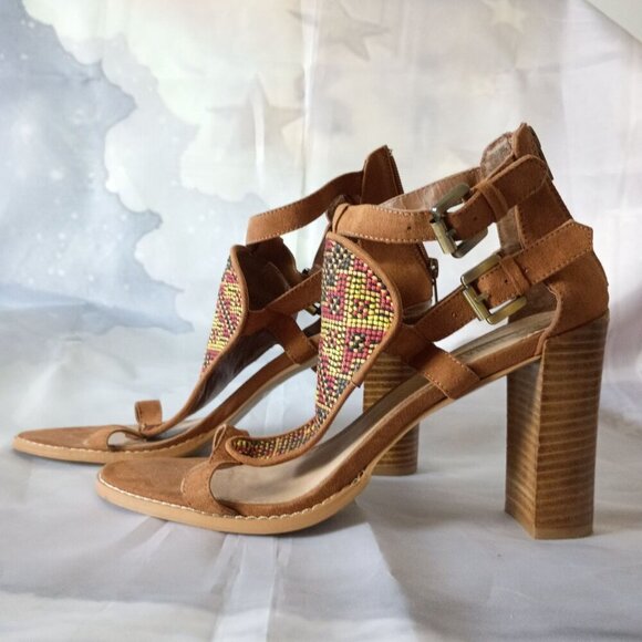 Leila Stone Open Toe Sandals Size 8 High Heel Back Zip Buckles Excellent - Picture 7 of 8